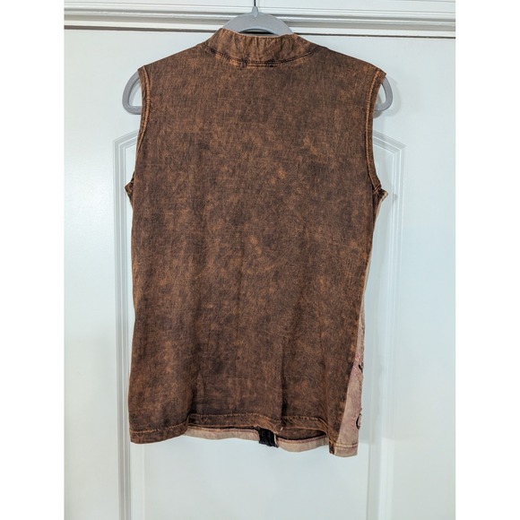 Himalayan Handmades Womens‎ Vest Zip Up Embroidered Abstract Design Earth Tones - Picture 6 of 7